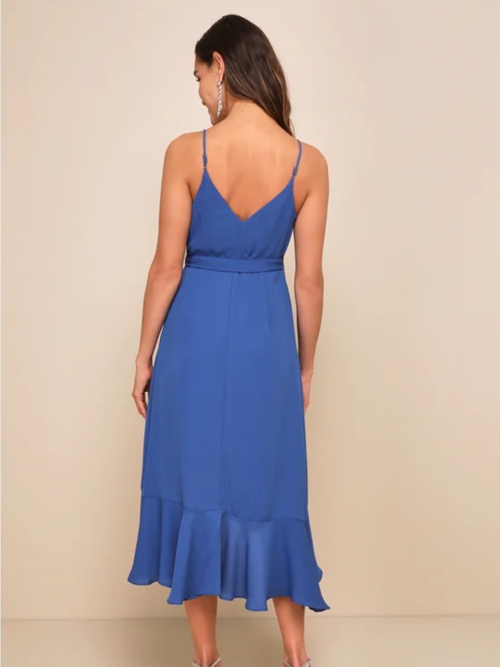 Lulu's Cobalt Wrap High-Low Ruffle Dress - Picture 3 of 4